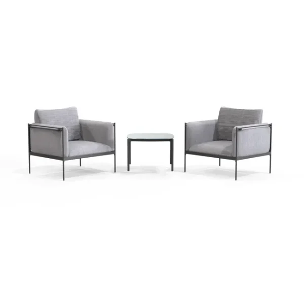 Conjunto de Mesa y 2 Sillas de Jardín Relajante en Acero Gris Oscuro Levo Naterial