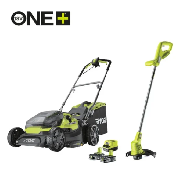 Kit cortacésped + cortabordes RYOBI One+, 2x18V, l.37cm, 2 baterías de 5Ah