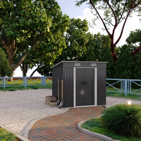 Caseta de jardín 2,3 m² Metal Acero Galvanizado Gris - MANSO