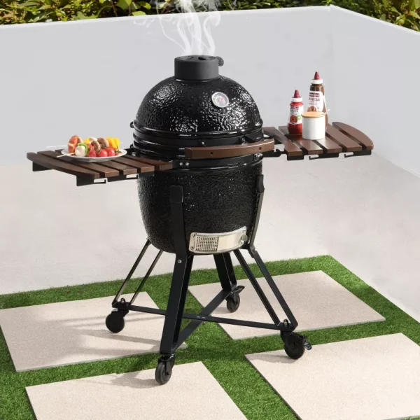 Barbacoa kamado de carbón 45 x 63 x 105 cm en cerámica y bambú - IZAKI