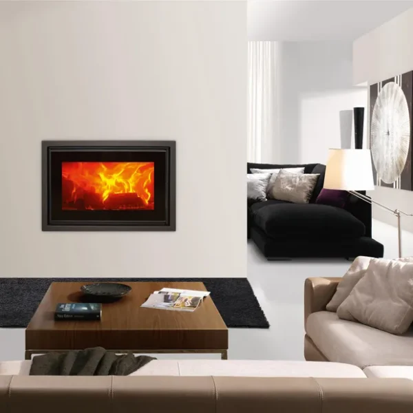 Hogar de leña Caminetti de 2 caras en esquina izquierda Quattro 70 L de 12 kW