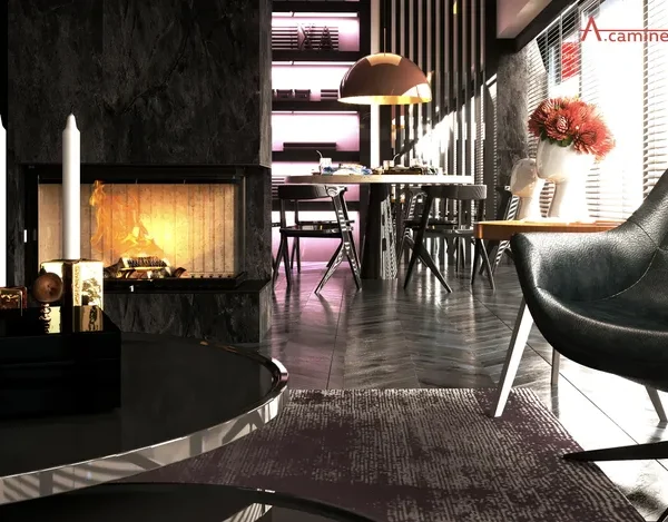 Hogar de leña CAMINETTI Quattro 100 17 kW 2 caras derecha