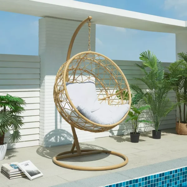 Sillón colgante Light Natural de resina tejida con cojín blanco - ANIVIA by MYLIA