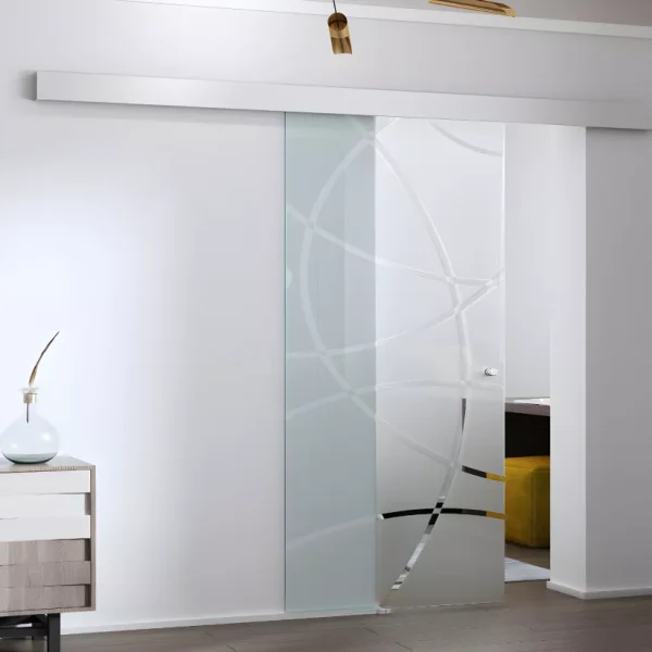 Puerta corredera de pared exterior H205 x L73 cm en vidrio templado - HEIDI