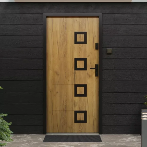 Puerta de entrada de acero con apertura hacia la izquierda efecto roble de acero inoxidable L207 x L100 cm - TIFANA