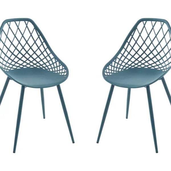 Silla de jardín de Polipropileno con pies de Metal Verde Petróleo - Juego de 2 - MALAGA