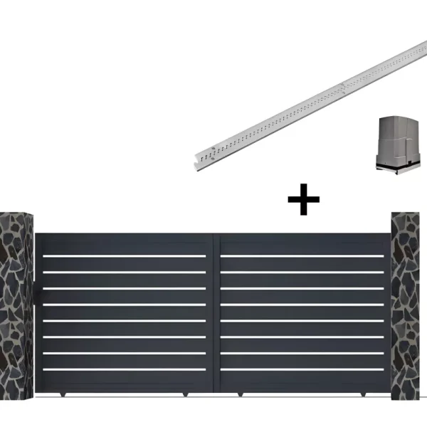 Puerta corredera motorizada perforada L350 x H176 cm en Aluminio Antracita - PRIMO