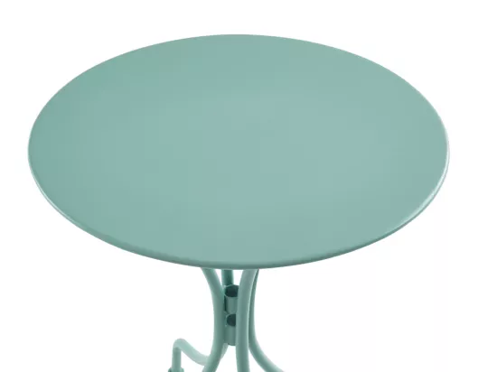 Comedor de jardín de metal MIRMANDE - mesa D.60 cm y 2 sillas apilables - Verde almendra