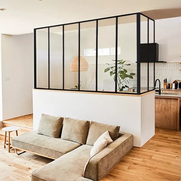 Ventana de cristal de esquina L180 x W60 x H130 cm en aluminio termolacado negro estilo Atelier - BAYVIEW