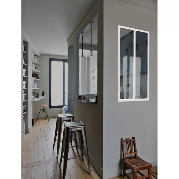 Ventana de cristal estilo industrial 60 x 130 cm en aluminio termolacado Blanco - BAYVIEW